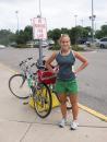 Sarah and the bikes outside the Family Fare where we had brunch on our first day riding together.
