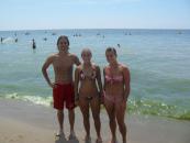 Me, Sarah, and Brittany on the beach at the campground in Grand Haven.