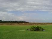 Wind turbines seen from inside a fort