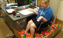 Reuben's annual prank. Brickey's desk became a ball pit.