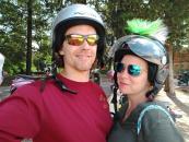 Getting ready for our scooter tour in Tuscany